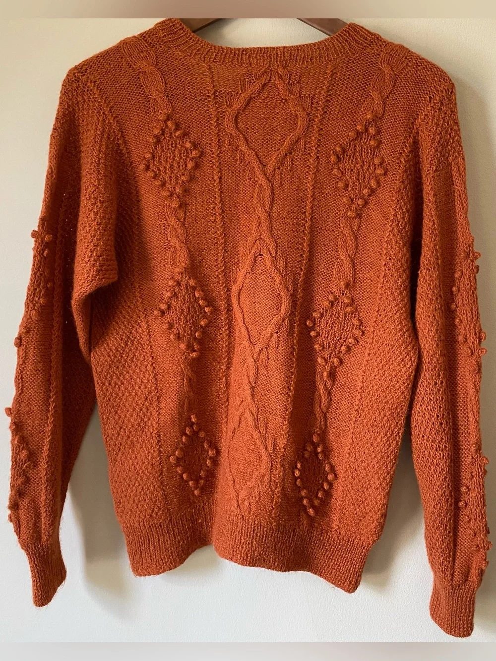 Yamashita Collection 100% Alpaca Hand Knit Peru Cable Bobble Sweater Rust Est S